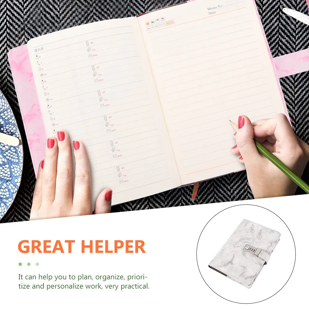 Marbled Scrapbook Notebook with Combination Lock Diary Office Planner Journal Daily Schedule Organizer Personal Locked