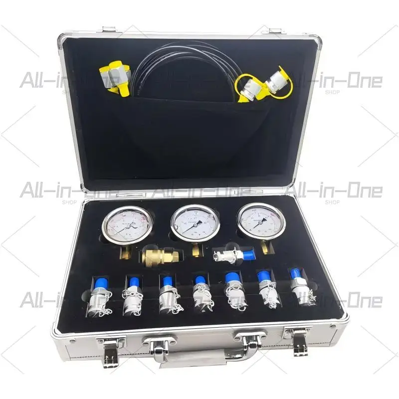 Hydraulic Pressure Test Gauge Kit with Coupling & Case for Excavator Industrial Use