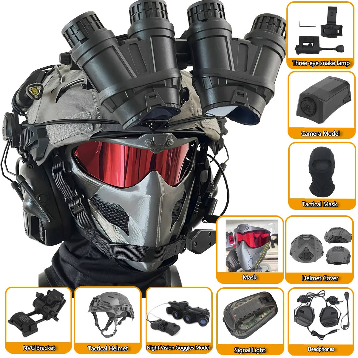 Airsoft Helmet Set with Tactical Headset GPNVG18 Non-Function Night Vision Mask Signal Light for Delta Operation Game Cosplay