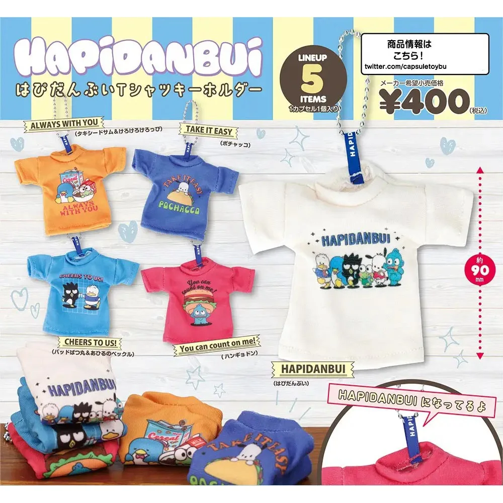 Japanese Genuine Gacha Scale Model Sanrio Mini T-shirt Cute Pendant Hangyodon Pochacco Keroppi Action Figure Toys