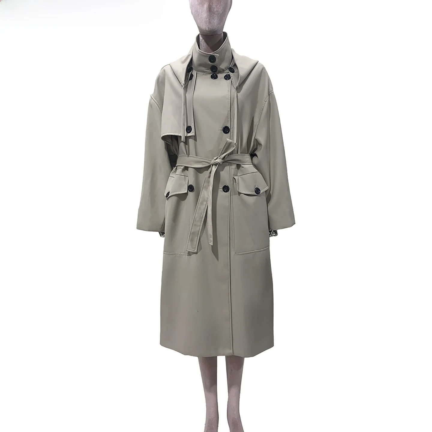 

Повседневное длинное пальто с капюшоном Nerazzurri, осенняя ветровка, верхняя одежда для женщин, премиум-качество, корейский стиль, полиэстер