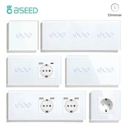 Bseed Dimmer Series EU Standard Dimmable Touch Switches Glass Panel 5V 2.1A USB Phone Charge EU Sockets LED Dimmer Wall Switches