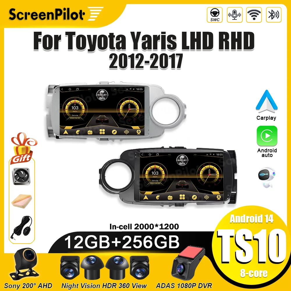 For Toyota Yaris LHD RHD 2012-2017 Android 16 Multimedia Video Player Carplay Bluet ooth Intelligent System Touch Screen Wifi5G