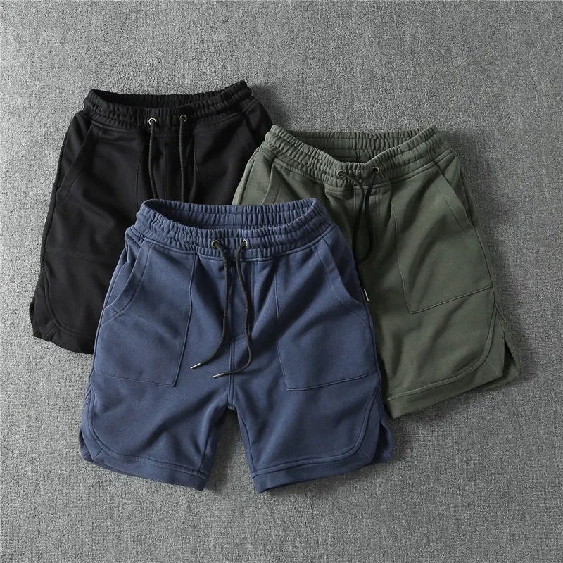 

American Casual Heavy Heavy Heavy Washed Cargo Shorts Trend All Cotton Solid Color Sweatpants Retro Men's Fifth Pants