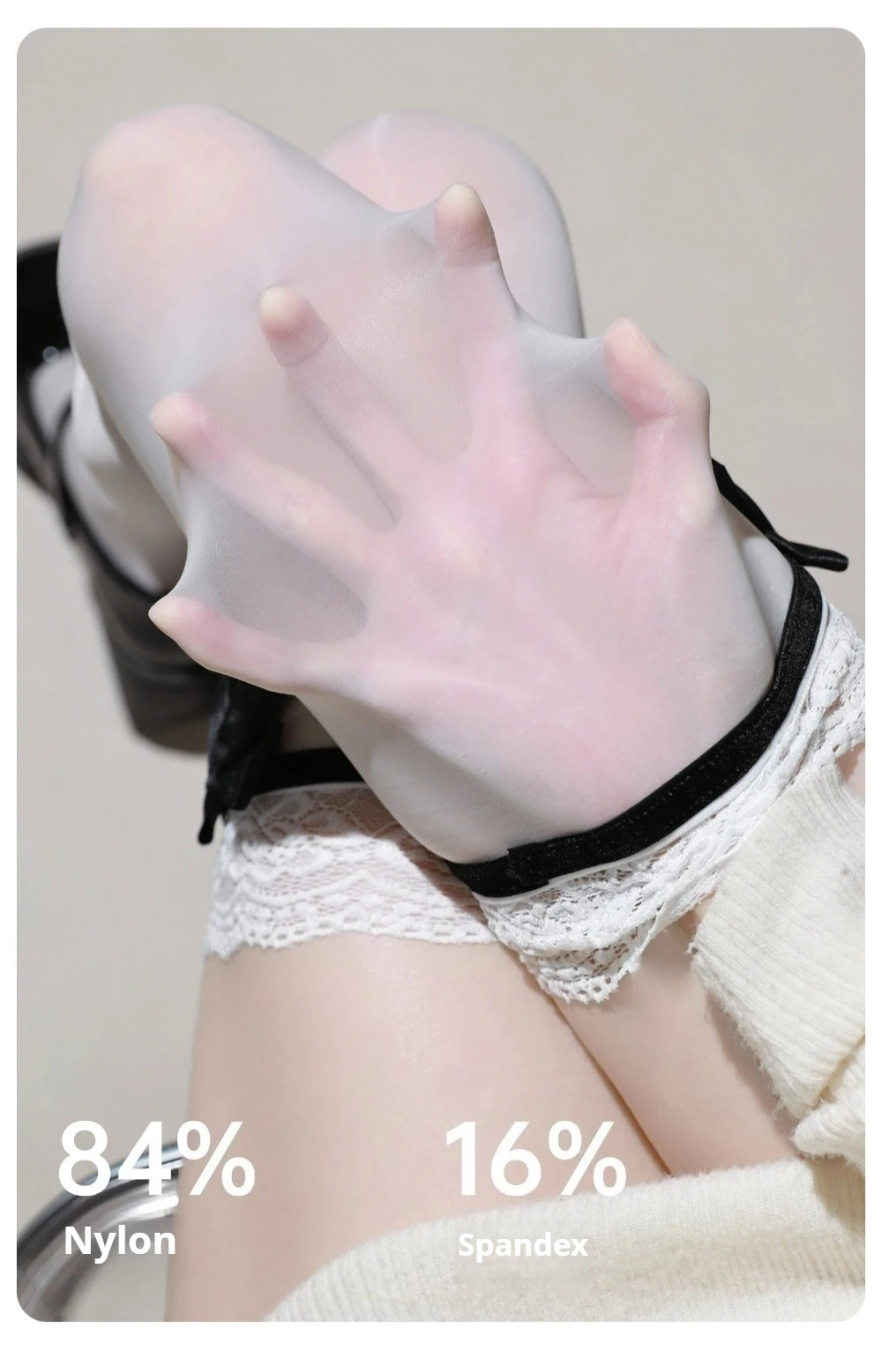 8D Ultra Sheer schwarze oberschenkelhohe Strümpfe mit Schleife, transparente Nylonstrümpfe für Damen, elegante Socken für den täglichen Gebrauch, Party, Cosplay, JK, Lolita – Detail 6
