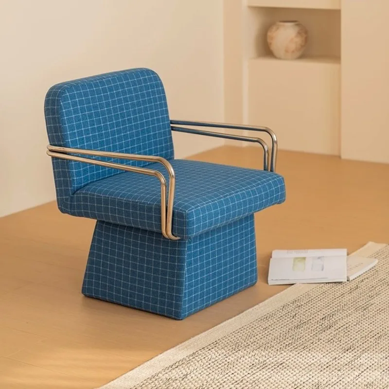 Rotatable sofa chair, living room balcony casual sofa chair, modern simple blue plaid single chair