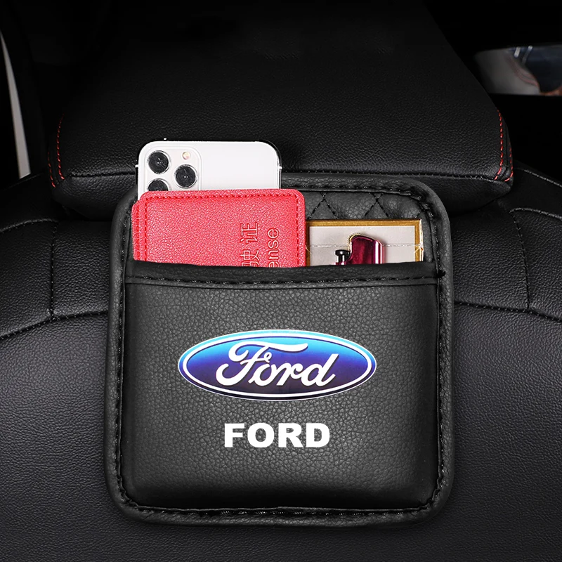 Caja de almacenamiento de cuero para coche, bolsa organizadora oculta, soporte para teléfono para Ford Focus Fiesta Ranger mk2 Edge Escort Kuga ST Escape Mondeo