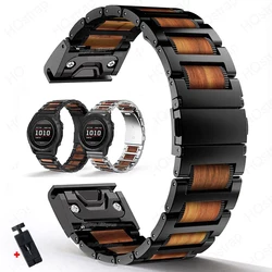 QuickFit 26mm Wood Steel Strap for Garmin Tactix 7Pro Fenix 7X 6X Pro 5X Plus Bracelet for Garmin Watch Band Luxury Accessories