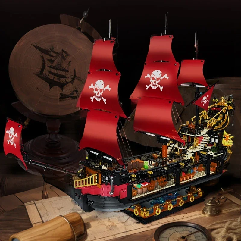 3399PCS Phantom Queen Pirate Ship Building Blocks Classic Sailboat Model Bricks With Light Mini Doll Kids DIY Toy Christmas Gift