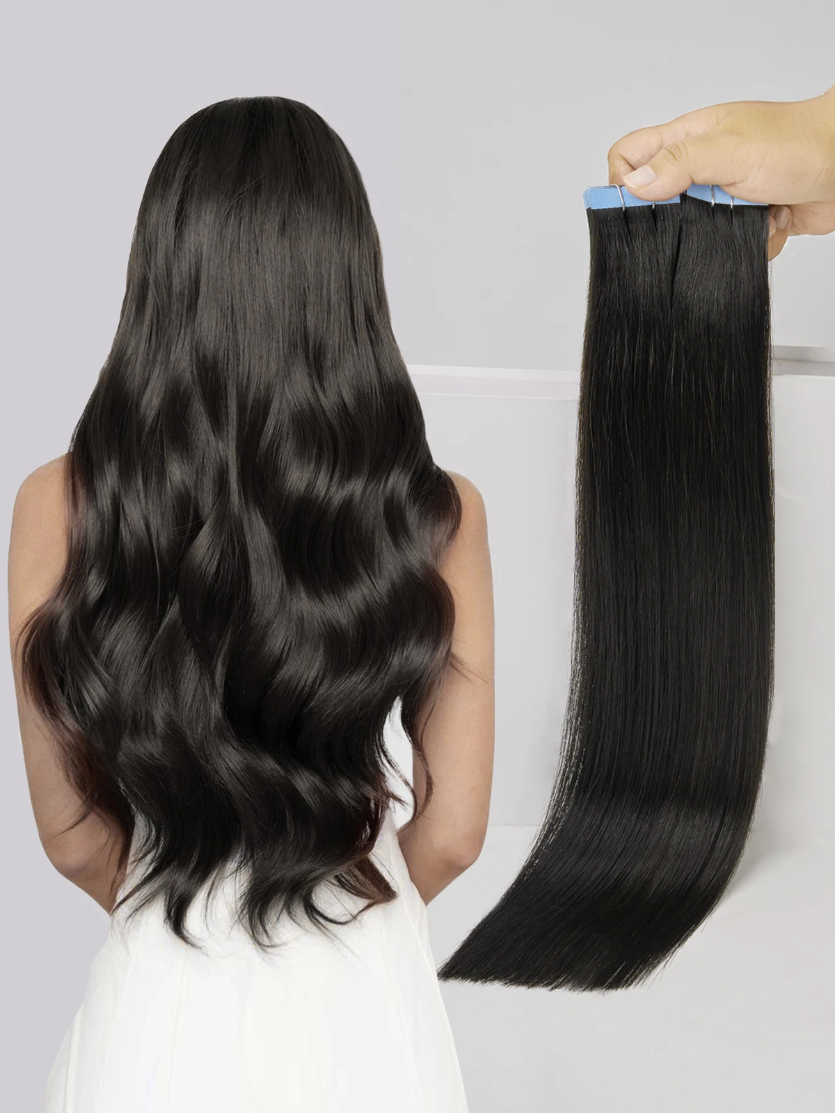 

LOVELINE Tape in Hair Extensions Human Hair Natural Black Luxury Remy Straight Human Hair Seamless Invisible Tape in Extensions