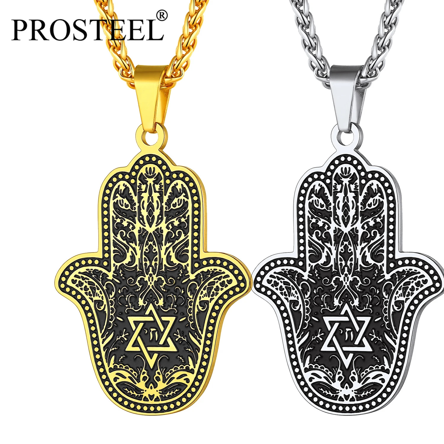 

PROSTEEL Vintage Hamsa Hand of Fatima Wheat Chain Necklace Good Luck Success Amulet Jewelry Jewish Talisman Buddah PSP4703