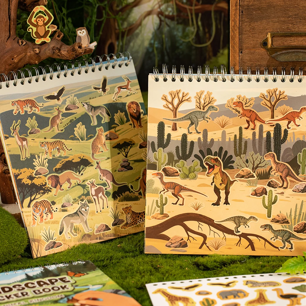 

Kawaii Animal Kingdom Jurassic World Miniature Scene Stickers Book Fun DIY Handmade Scrapbook Stickers Children's Festival Gifts