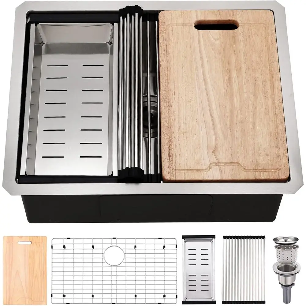 

24 Undermount Single Bowl Kitchen Sink, 24x19 Stainless Steel Outdoor Workstation