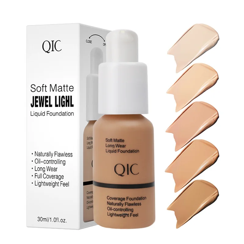 QIC Soft Matte JEWEL LIGHL Liquid Foundation Brightens Moisturizes and Controls Oil Fit Wheat Makeup BB Cream Concealer Cream