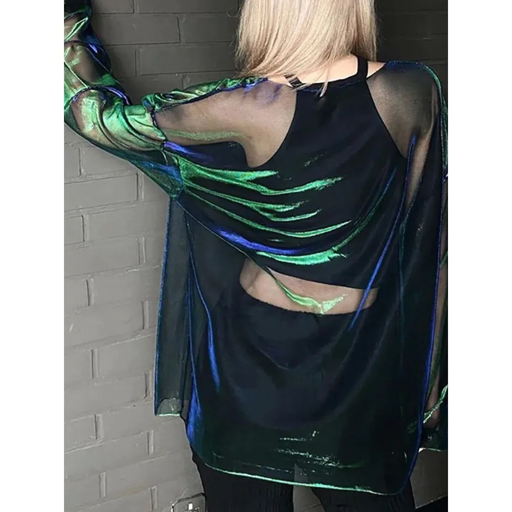 T-shirt Sexy Transparent pour femmes, haut Transparent One-Ne Long Sve pour dames, vêtements transparents Faionable