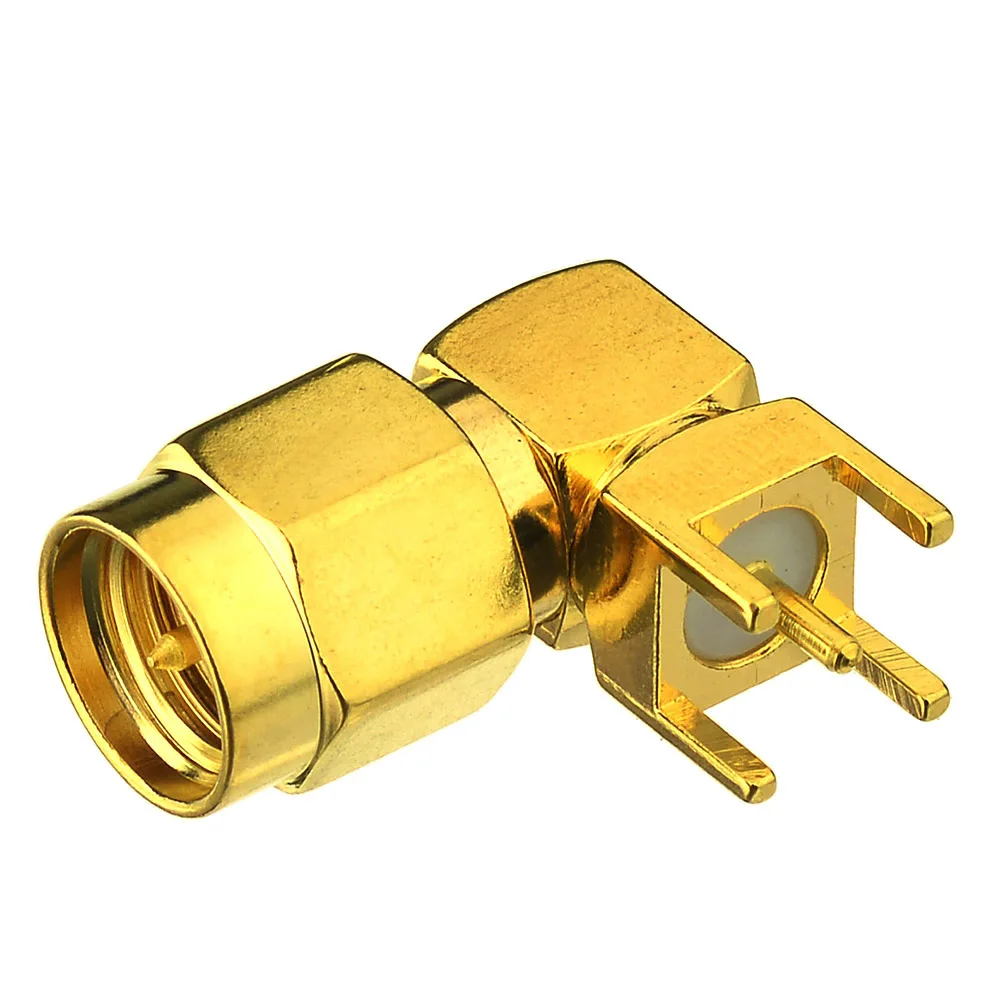 Superbat SMA Male Right Angle Thru Hole Solder PCB Mount RF Coaxial Connector for WiFi GPS GSM 4G LTE DAB+ CB Radio Antenna