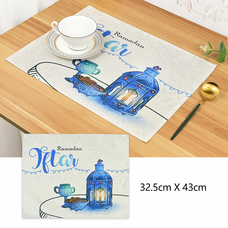 32.5*43cm Eid Mubarak Dining Mat Ramadan Kareem Tableware Linen Table Placemat Ramadan Decor For Home Islamic Muslim Party Suppl