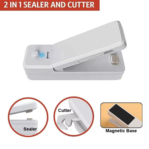 Heat Seal Device,  2-in-1 USB Chip Bag Sealer Machine with Cutter Heat Sealer Food Resealer Bag Kitchen Tool for Snacks Sealing