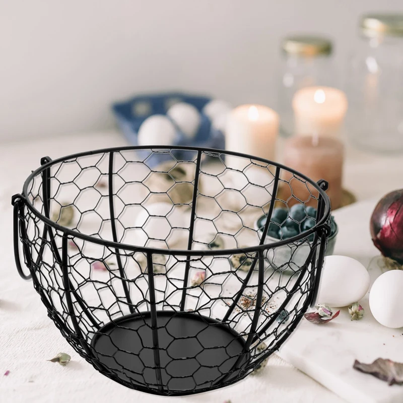 3X Iron Egg Storage Basket Snack Fruit Basket Creative Collection Ceramic Hen Ornaments Decoration Kitchen Accessories B