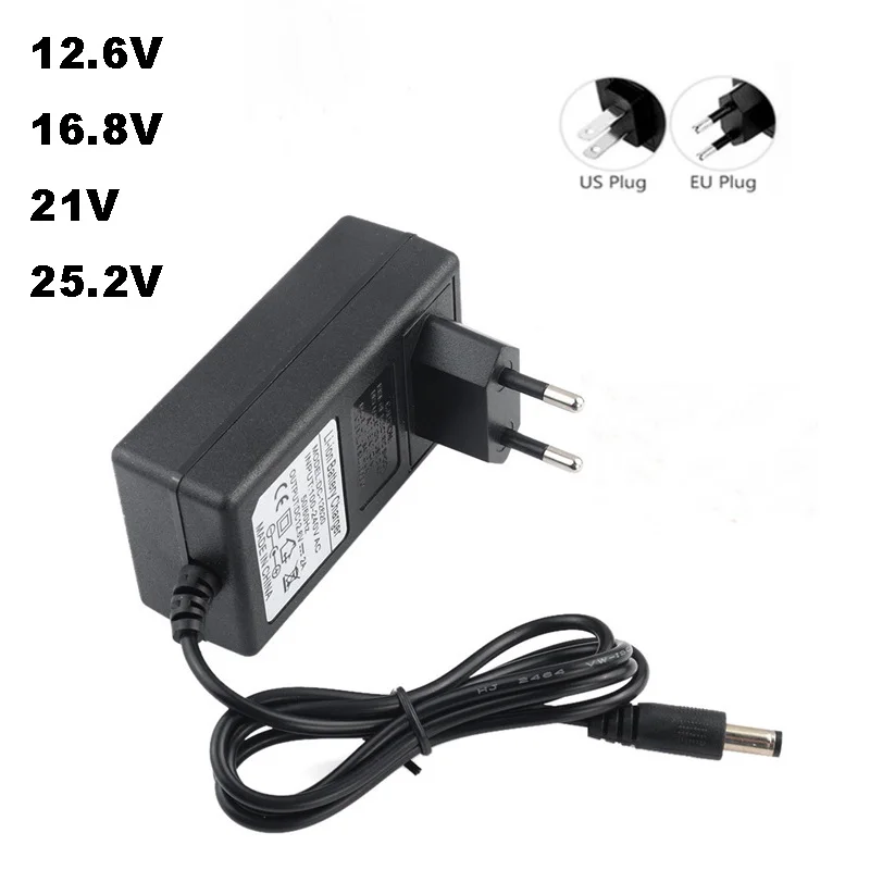 12.6V 16.8V 2A 21V 25.2V 1A 18650 ładowarka akumulatorów litowych DC 5.5*2.1mm dla 3S 4S 5S 6S 12V do 25V śrubokręt