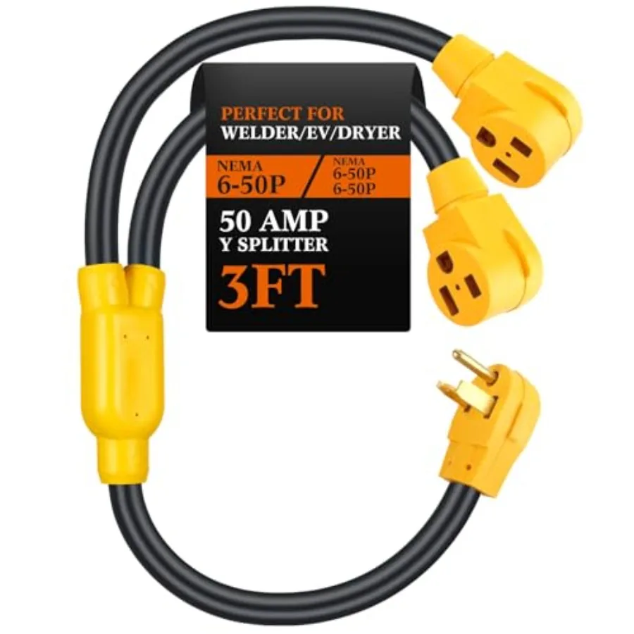 

50 Amp Welder Y Splitter Adapter Cord Compatible with NEMA 6-50P to NEMA 6-50R/ 6-50R 3 Feet 3 Prong Splitter for Welder and EV