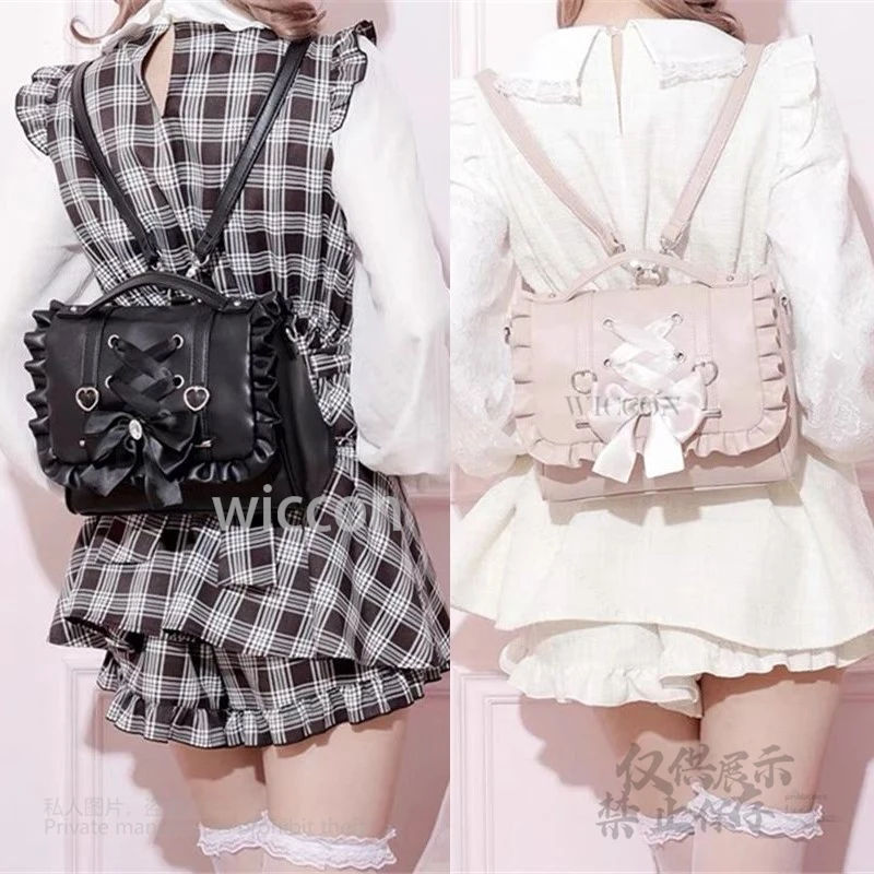 

PU Leather Lolita Bag Sweet School Pink Black Bag Elegant Bow Crossbody JK Shoulder Y2K Jirai Kei Bolsas Mujer Girls Women Bag
