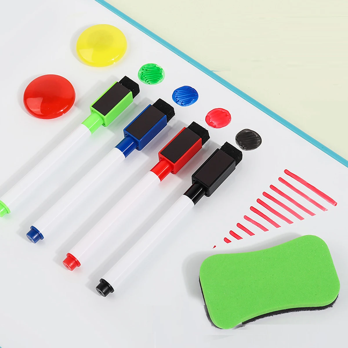 4 Farben Magnetische Whiteboard-Marker-Set mit Radierer & Magneten für Büro & Schule