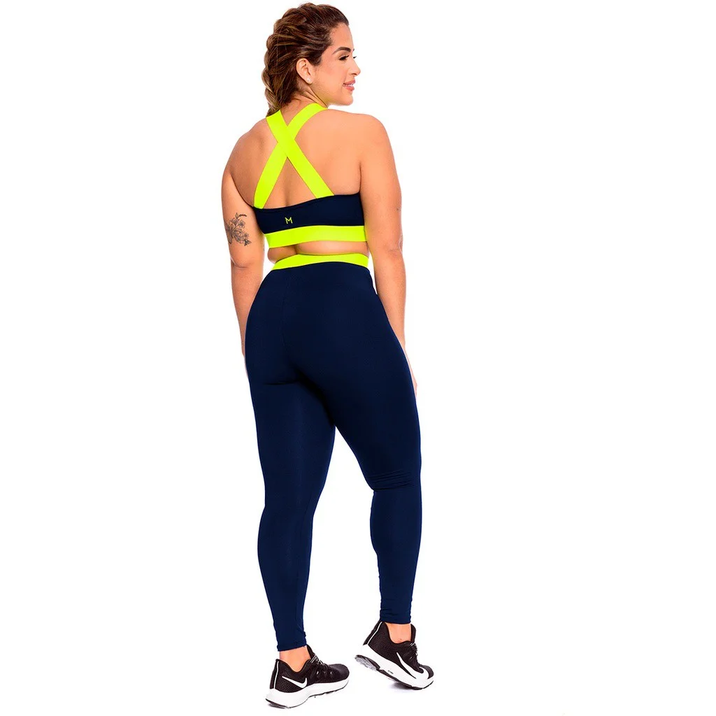Women's Set Top with Blue Legging With Elastic Neon