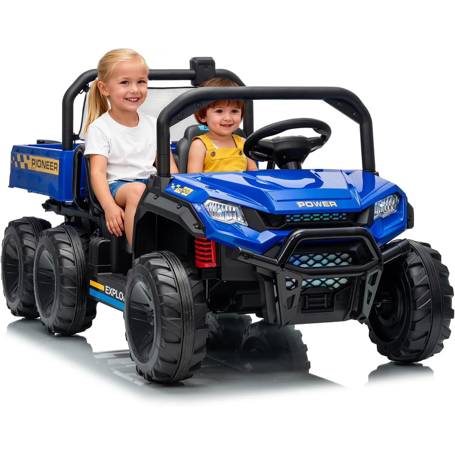 24V 4WD 2 Seater Kids Ride On Dump Truck with Remote Control, 3 Speed Adjustable, Functional Dump Bed & Built-in Music, Electric Ride On Vehicle Toy Gift for Boys Girls