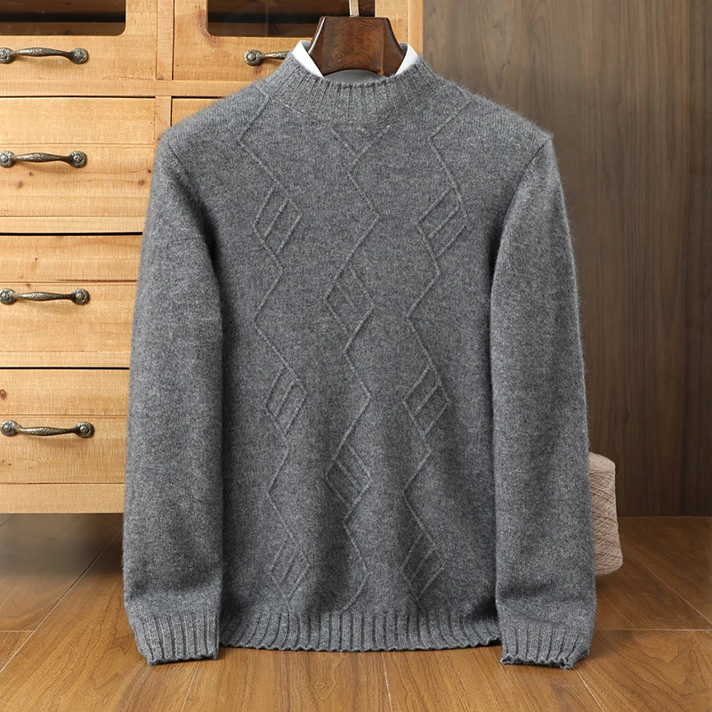 

Autumn And Winter New Cashmere Sweater Men's Round Neck Diamond Head Long Sleeve Knitted Loose Sweater Cashmere Bottoming Shirt