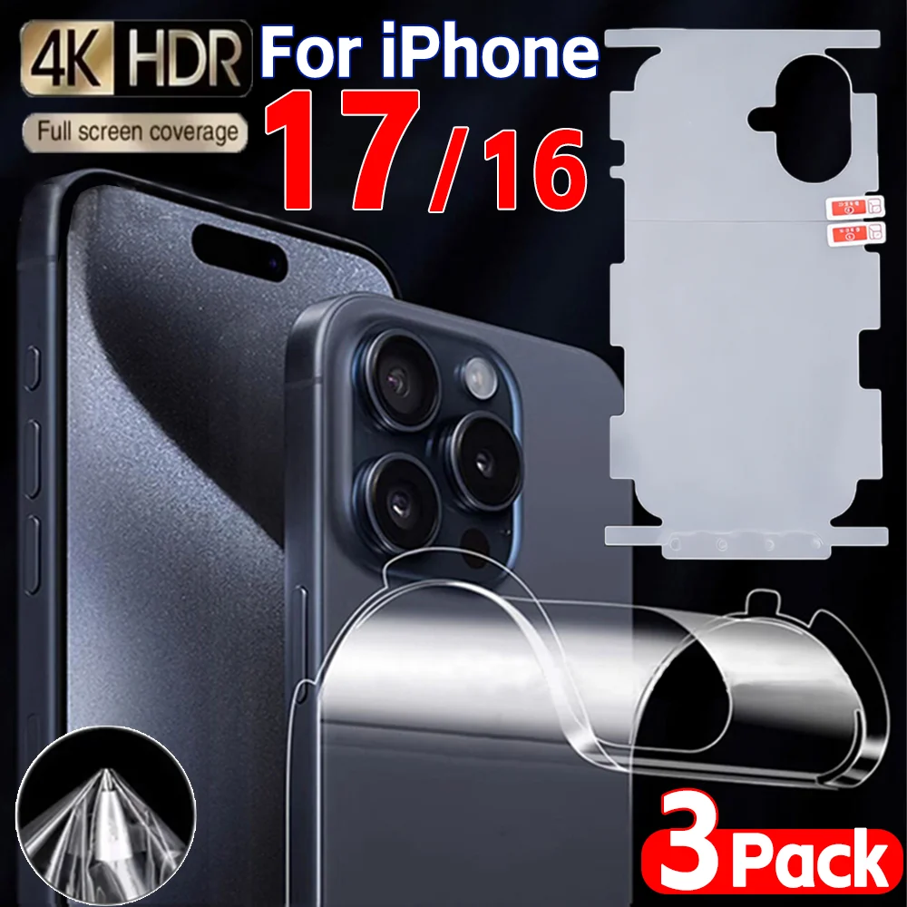 

3/1 комплект HD Clear&Matte для IPhone 17 16 Pro Max 17Air, мягкая гидрогелевая задняя пленка из ТПУ, задняя боковая край, полное покрытие, не стекло