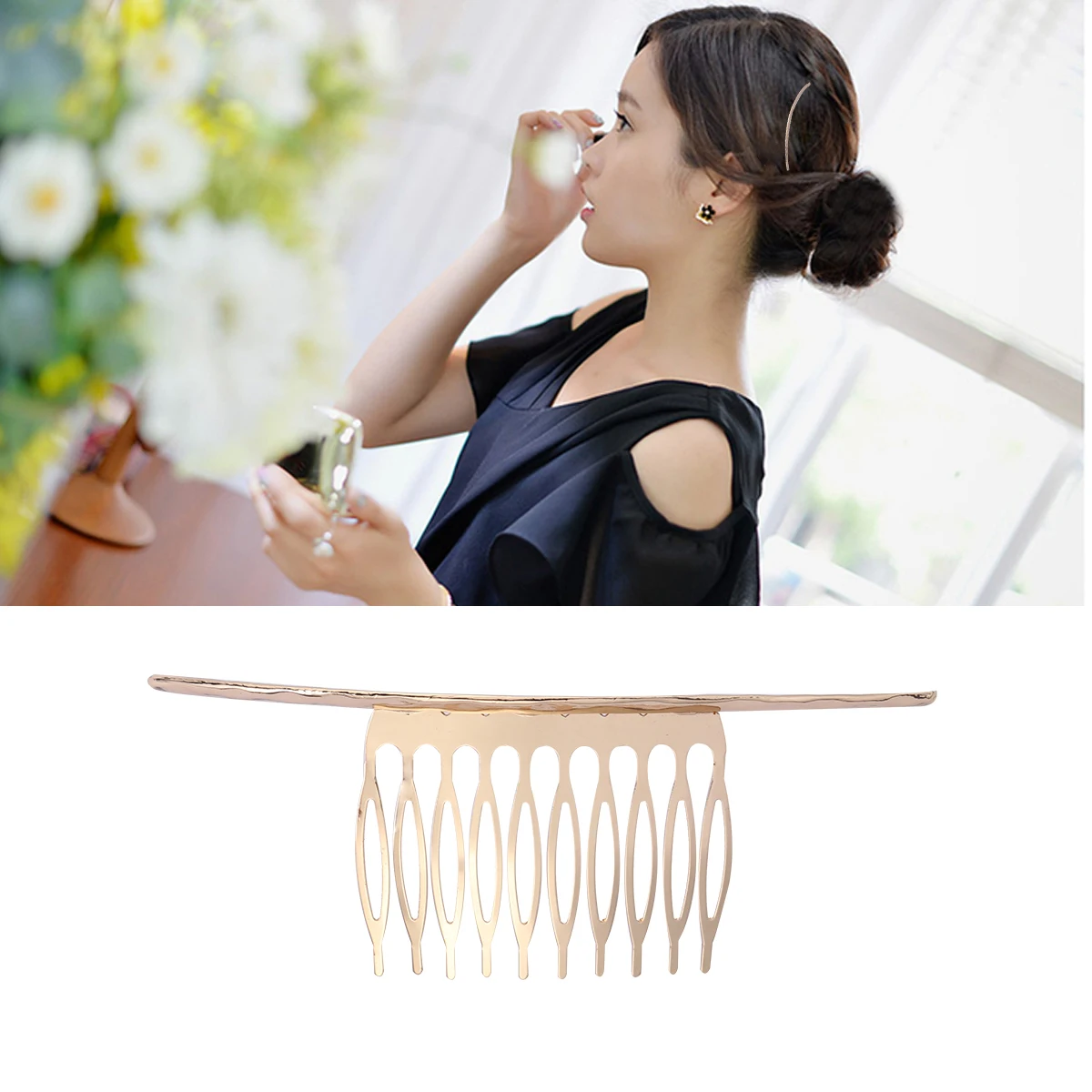 

Golden Side Hair Comb Alloy Lightweight Durable Hairpin Hair Accessories for Women Girls Wedding Tiaras Veils Bridal Side Comb