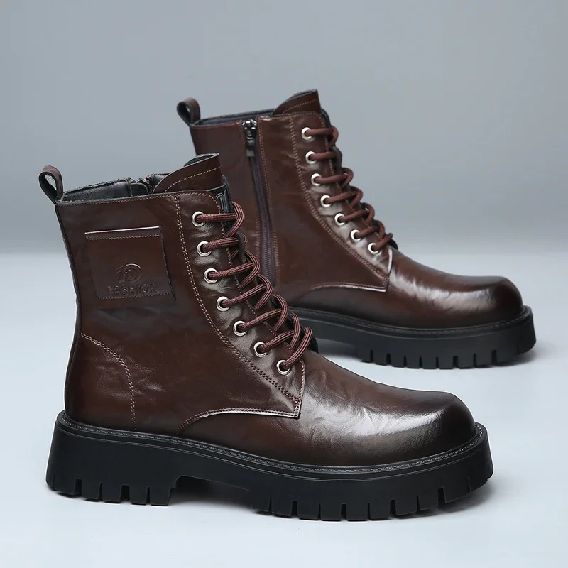 Platform Elegante Eenvoudige Mannen Leren Laarzen Hoge Top Vierkante Neus Britse Chelsea Laarzen Voor Mannen Formele Zakelijke Luxe Schoenen Herfst