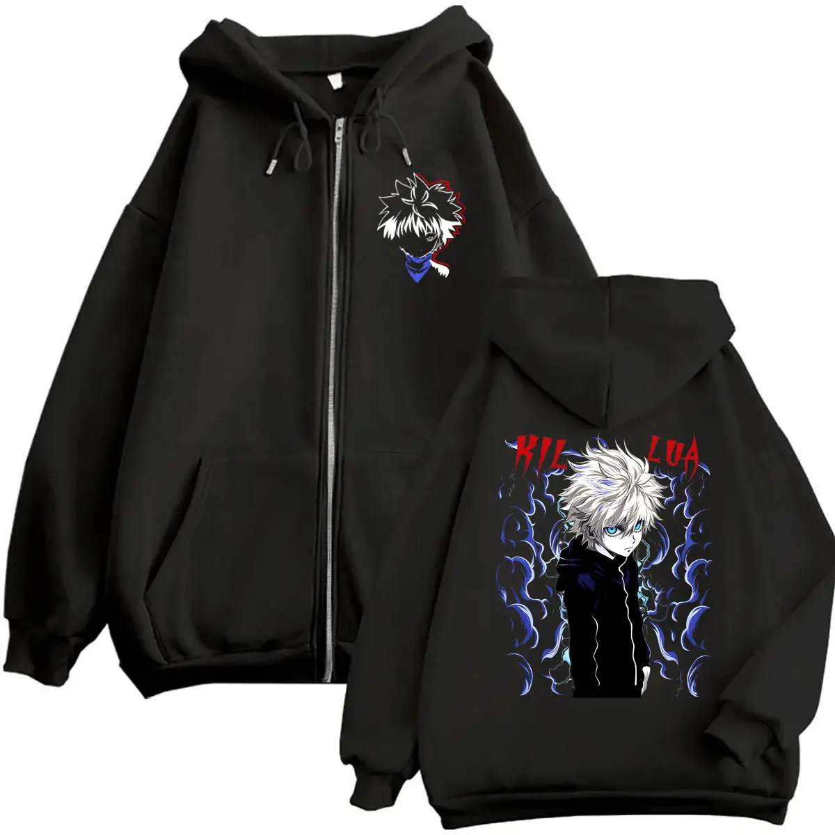 

Anime Hunter X Hunter Zipper Hoodie Male Manga Killua Zoldyck Graphic Zip Up Jacket Coat Men Women Casual Oversized Streetwear