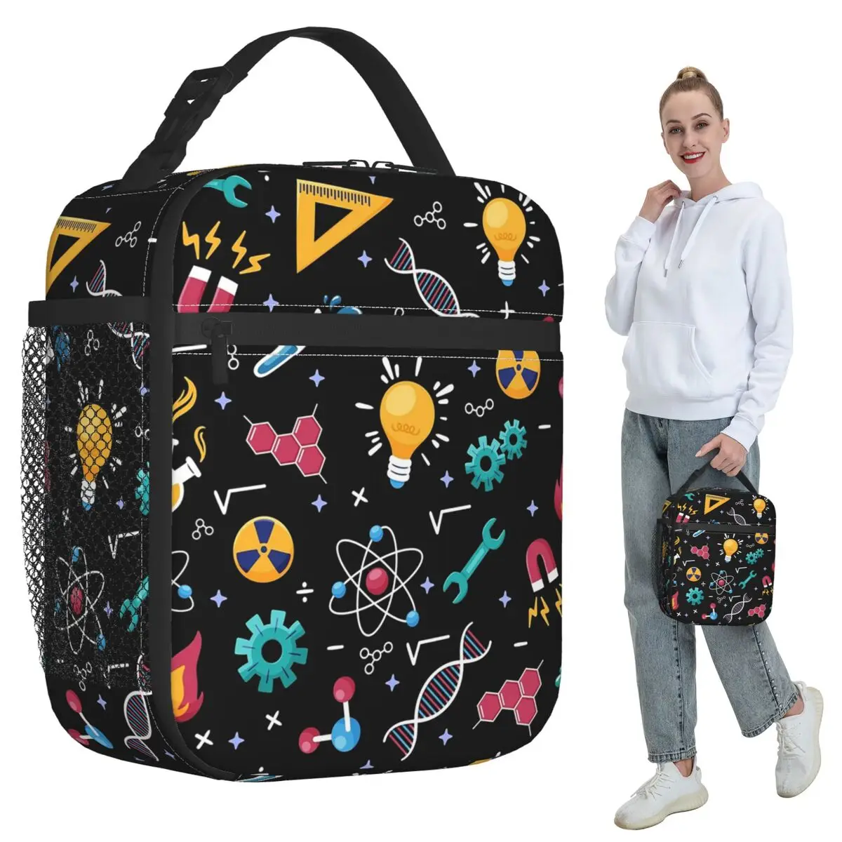 

Термосумка для обедов с изоляцией и принтом STEM Icons Pattern Science Engineering для женщин, офисная термосумка-холодильник для еды, контейнер для ланч-боксов