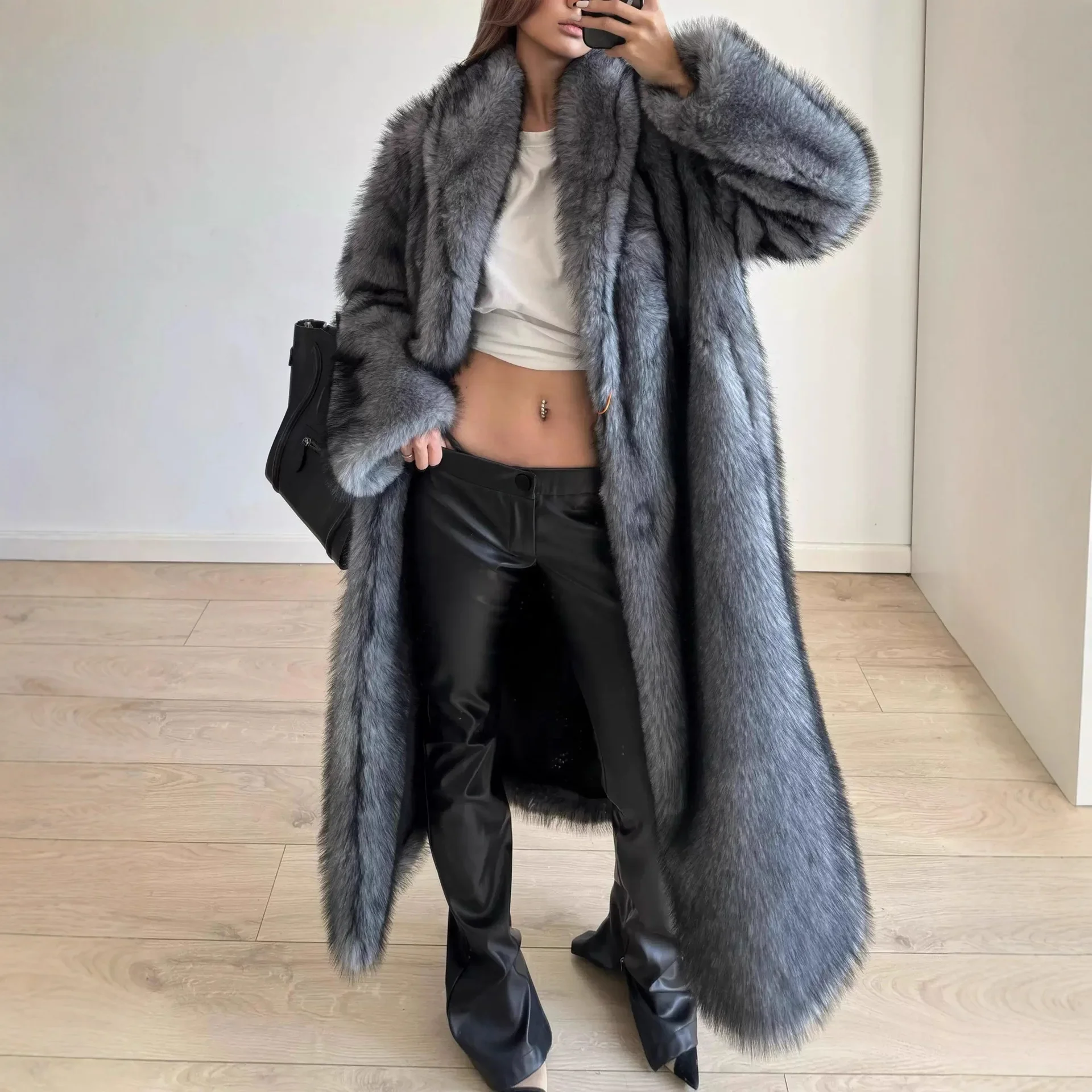 

Colors Autumn Winter Fox Fur Coat Women Mid-Length Fashion Coat Parka Jacket