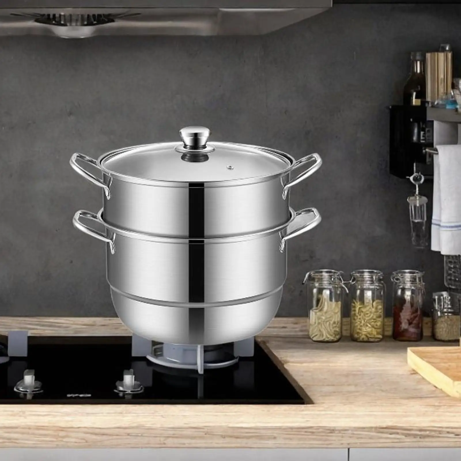 Stainless Steel Steamer Pot 2 Tier Kitchen Steamer Cooker for Egg Pasta Meat