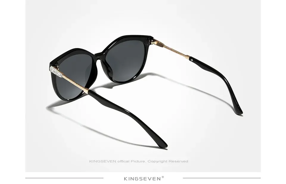 KINGSEVEN Mode Frauen Sonnenbrille Polarisierte UV400 Objektiv Luxus Fahren Runde Große Rahmen Gläser Legierung Cat Eye Weibliche Brillen – Detail 6