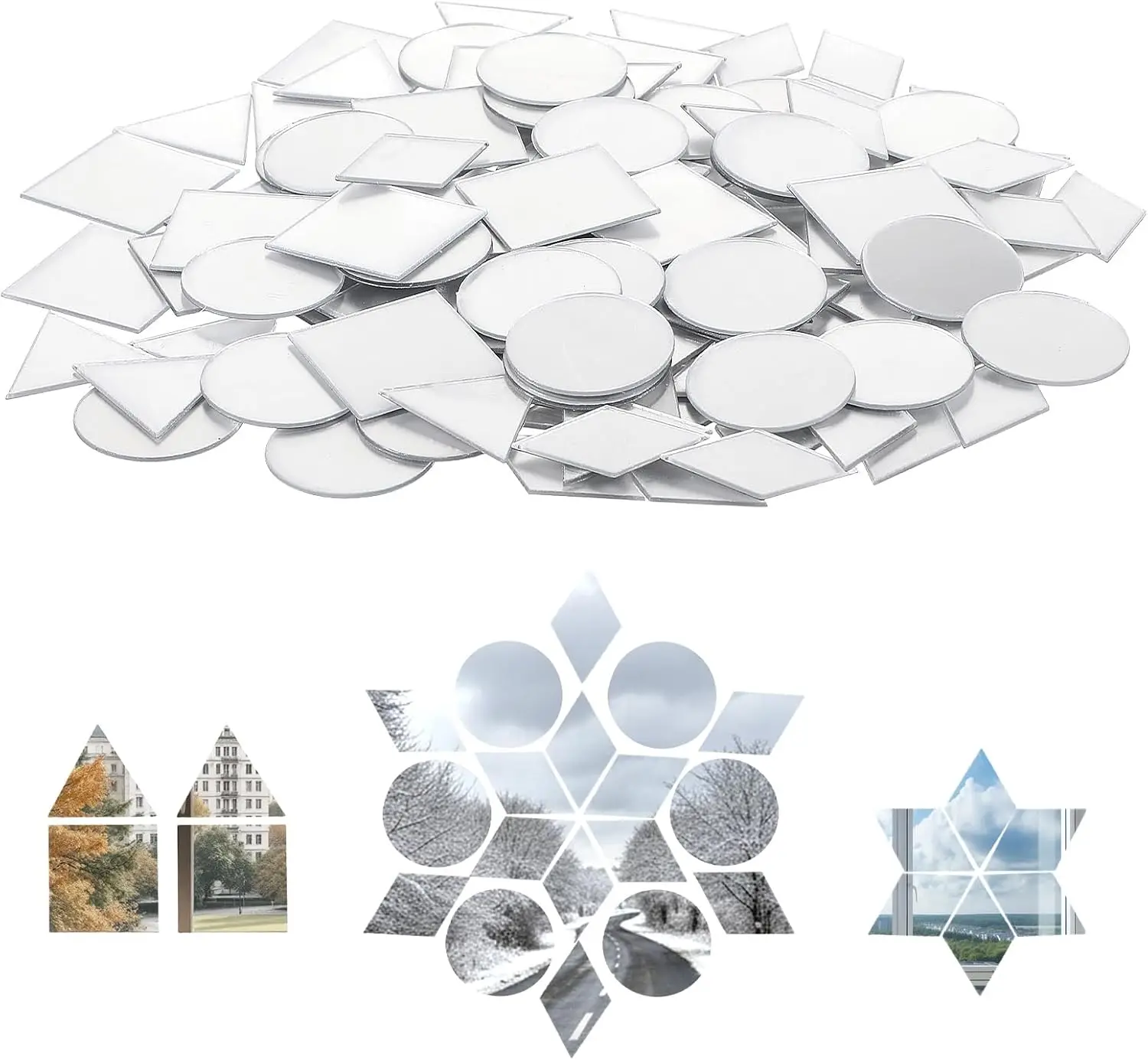 600pcs 1inch 2cm 10mm 5mm Mirror Mosaic Tiles, Self Adhesive Disco Square Tiles, DIY Craft Party Decoration