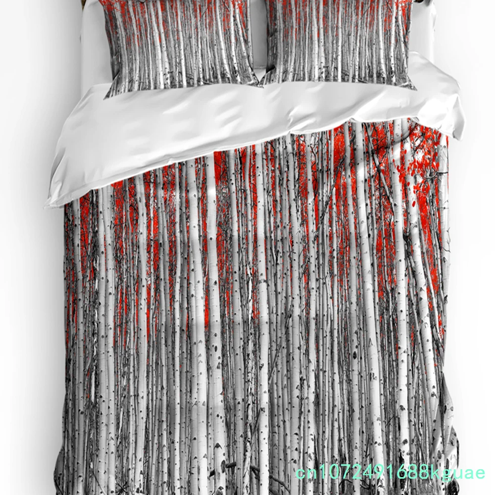 Red Leaves Birch Tree Forest Bedding Set 3pcs Duvet Cover Pillowcase Kids Adult Quilt Cover Double Bed Set Home Textile