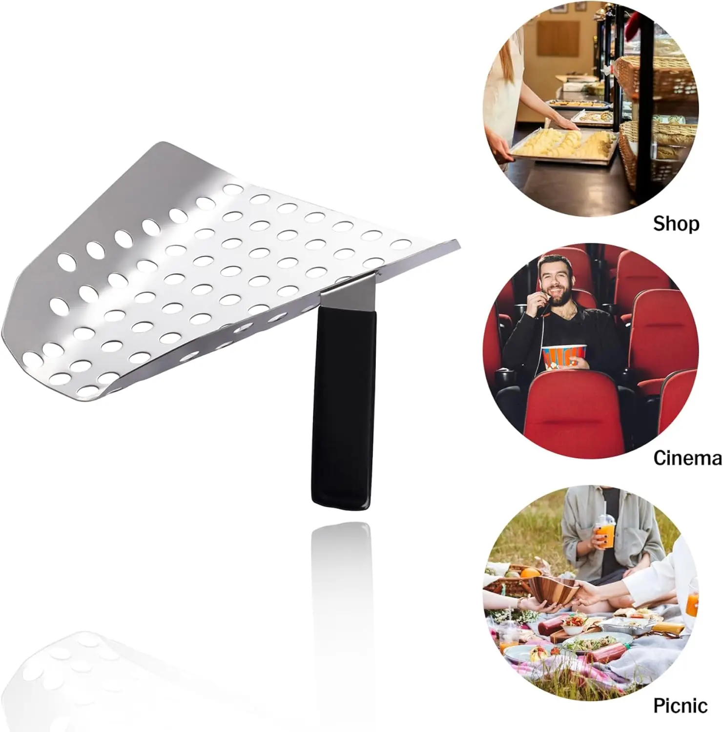 Popcorn Speed Scoop Stainless Steel Perforated Filter Spoon Fries Quick Fill Scooper for Snacks Dessert Food Popcorn Machine