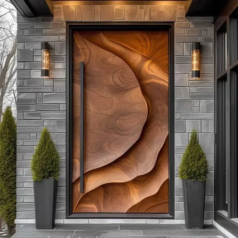 Luxury Solid Wood Pre-hung Exterior Front Door with Glass Panel for Villa Residential Home Entrance High Grade Design