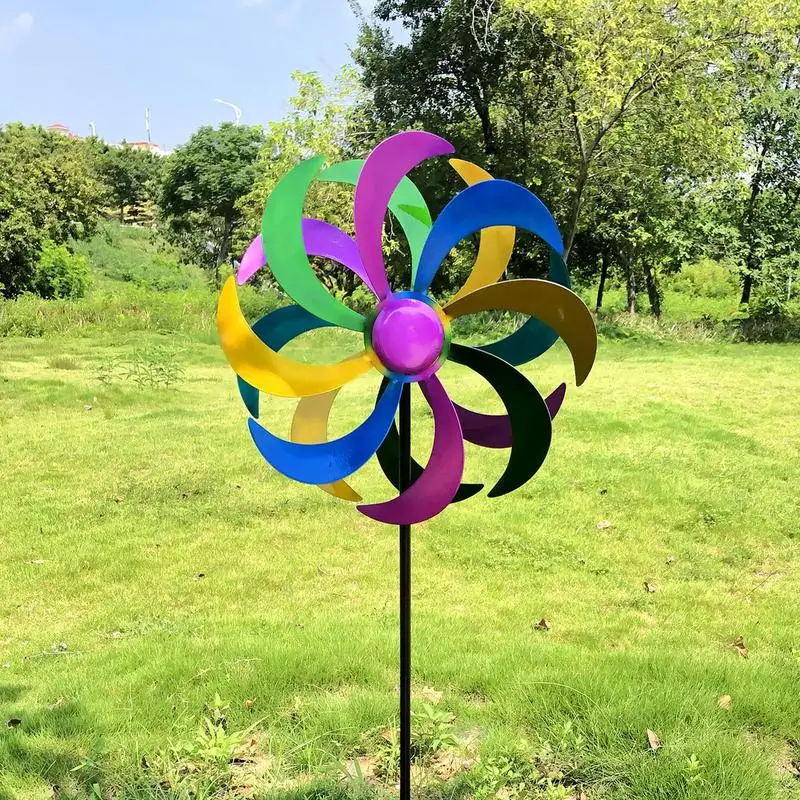 Kinetic Metal Garden Wind Spinners 47 Inch Wind Checker Pinwheels For Yard And Garden Outdoor Decorative Windmills Gifts