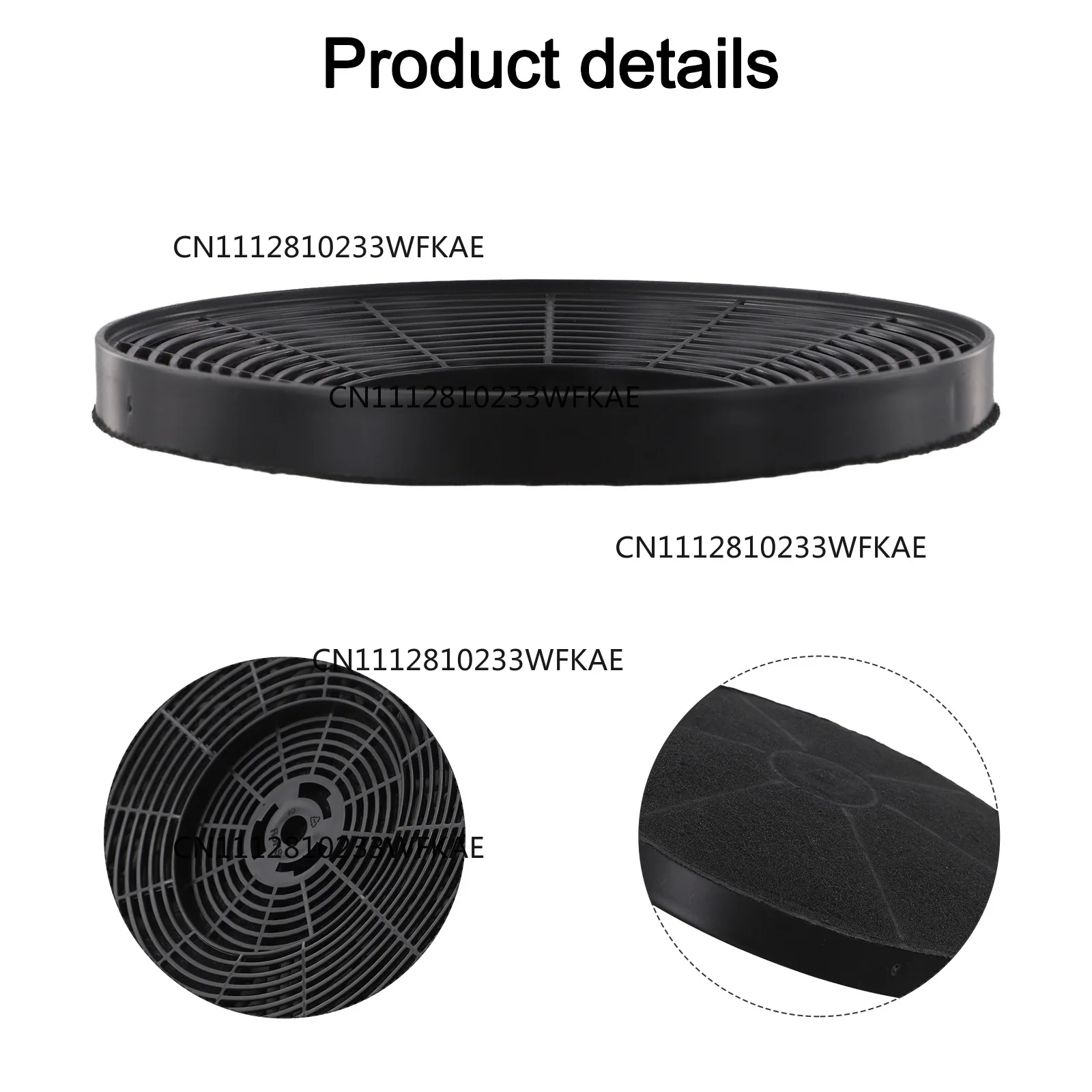 1-Piece Kitchen Range Hood Round Durable Activated Carbon Filter 175mm * 175mm * 15mm