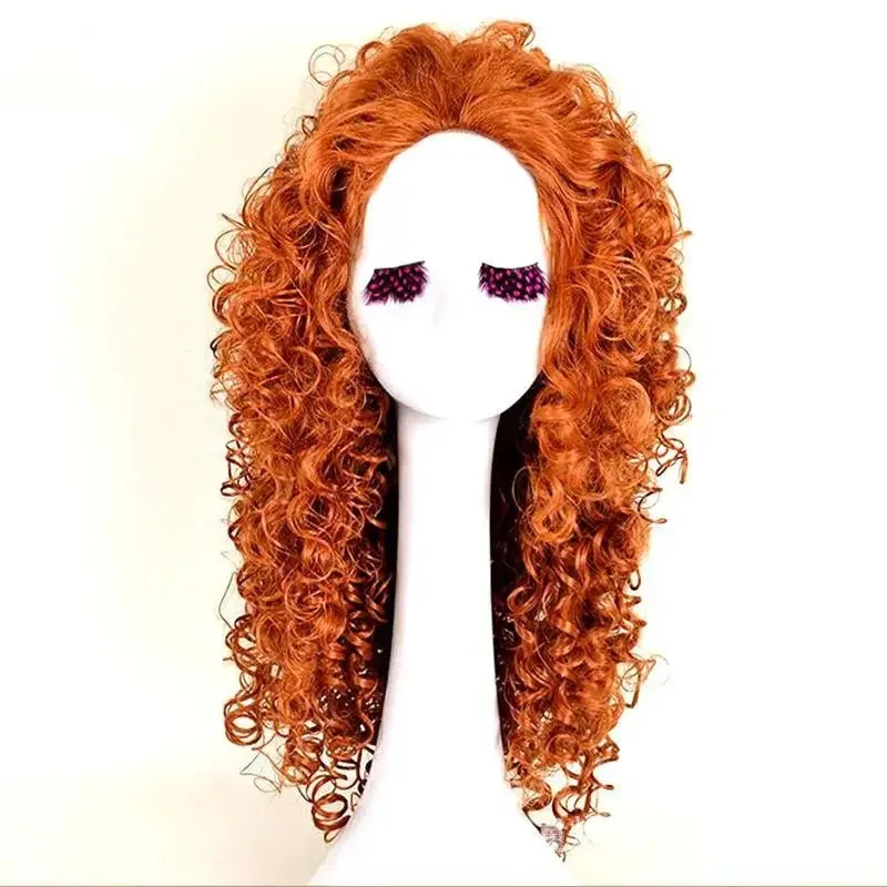 72th Anime Wigs Legend Merida Brave Princess Cosplay Wig Orange Long Curly Synthetic Hair Free