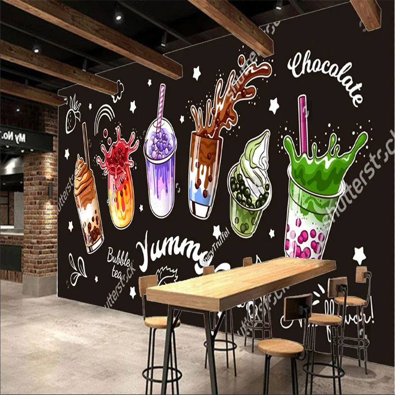 

Custom Size Wallpapers Modern Afternoon Tea Bubble Tea Shop Background Wall Papers Murals Industrial Decor Papel De Parede