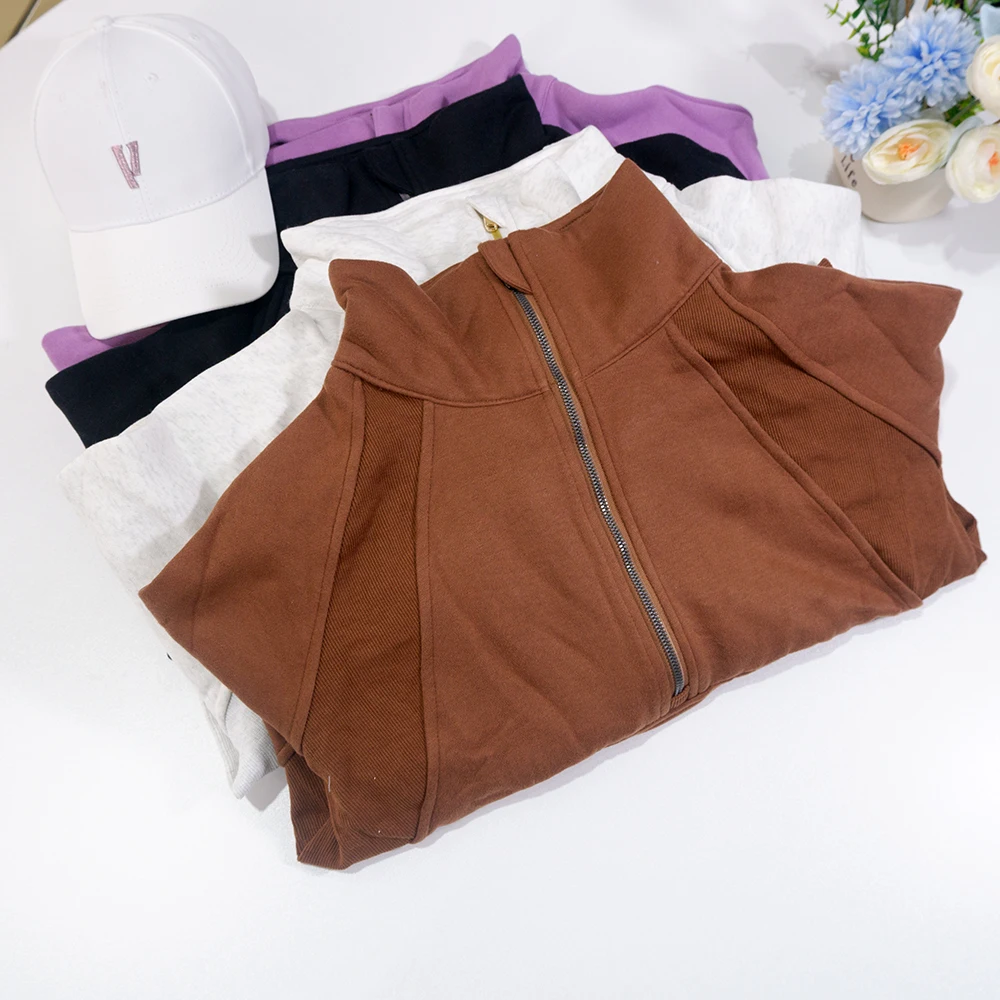 Nylon Autumn Winter New Women's Sweatshirt Sports Half-Zip Stand Collar Fleece Outdoor Running Warm Loose Jacket view 6