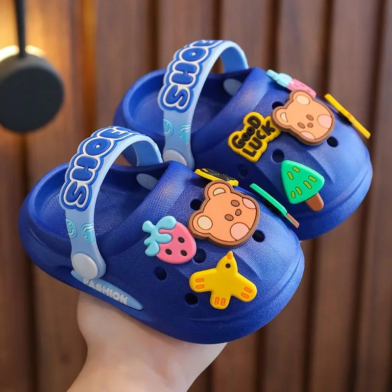 Children\'s slippers Bao head boys and girls flip-flops cartoon non-slip soft bottom indoor home baby cave slippers