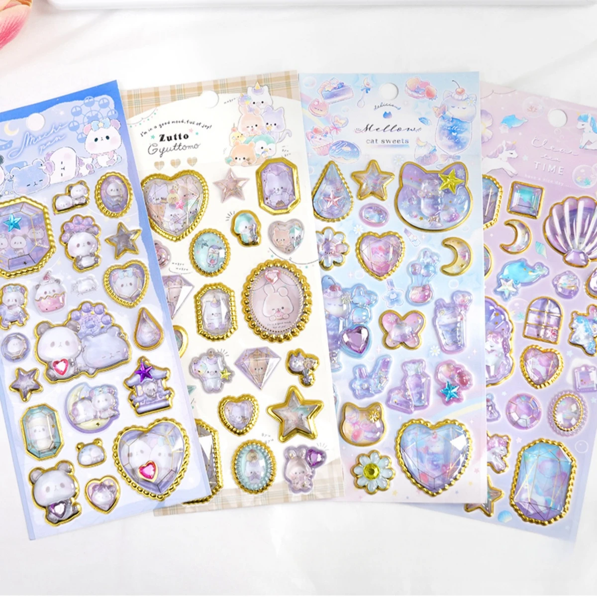 

4 pcs Cartoon Dream Relief 3D Gemstone PVC Stickers Scrapbooking Diy Journaling Sticker Cute Stationery Sticker School Gift