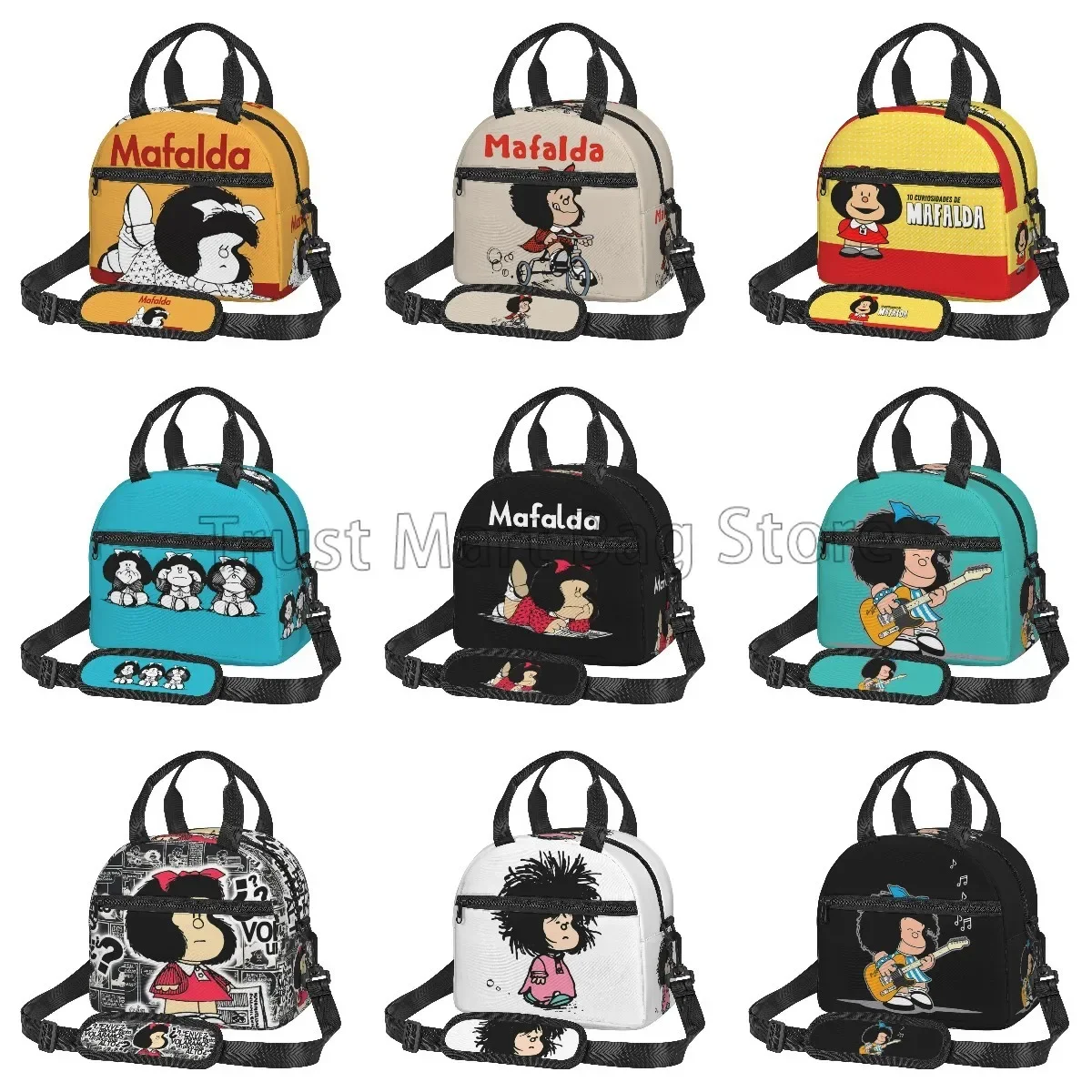 Divertida bolsa de almuerzo aislante Mafalda para niños y niñas, Picnic escolar, fiambrera térmica reutilizable, bolsas de mano #1